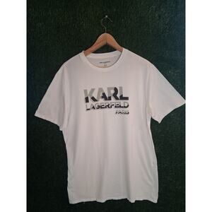 Karl Lagerfeld Paris Men's T-Shirt White Graphic Logo Size M/M Made in Peru...